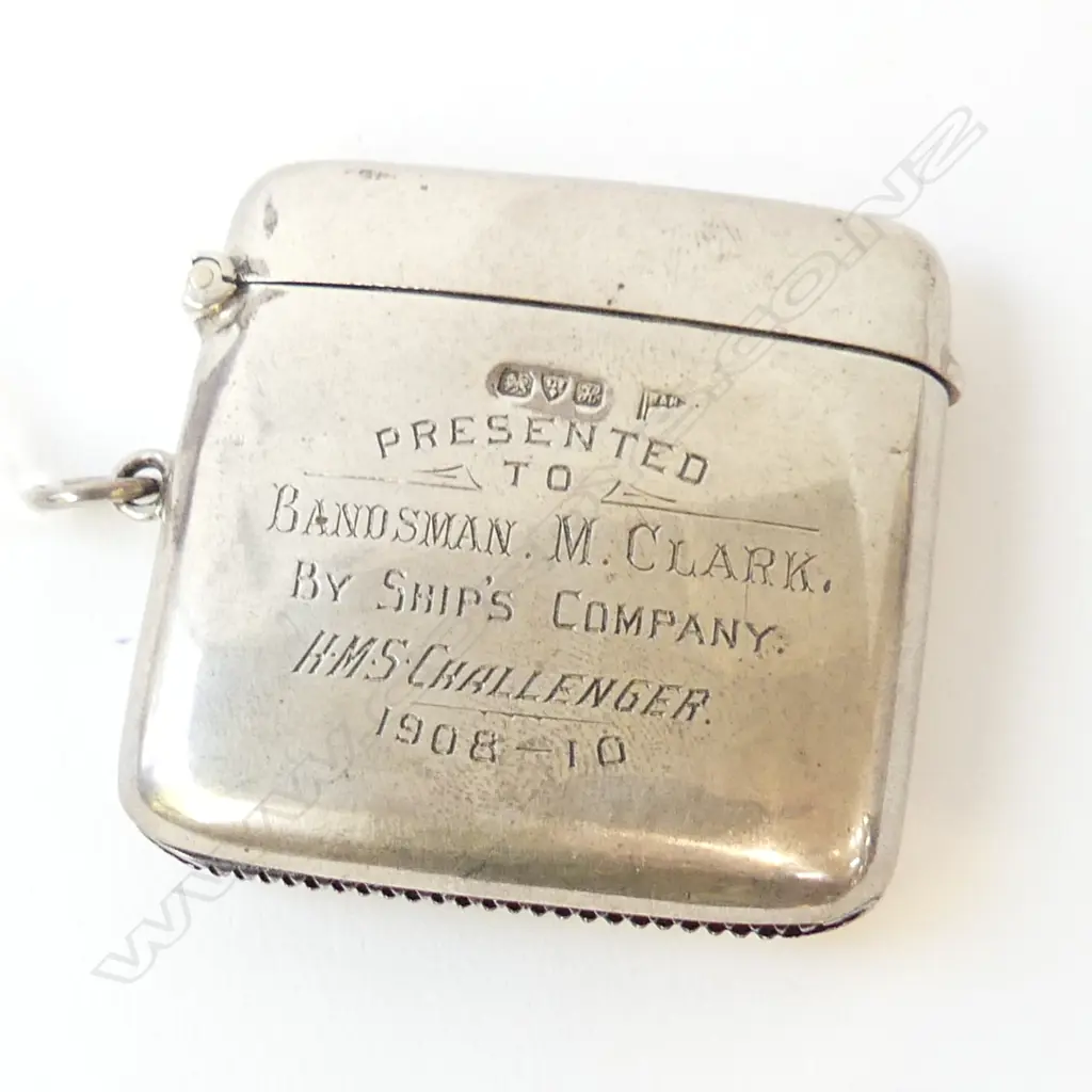SILVER VESTA CASE, HALLMARKED CHESTER 1908, inscribed, 42gm Image 1++