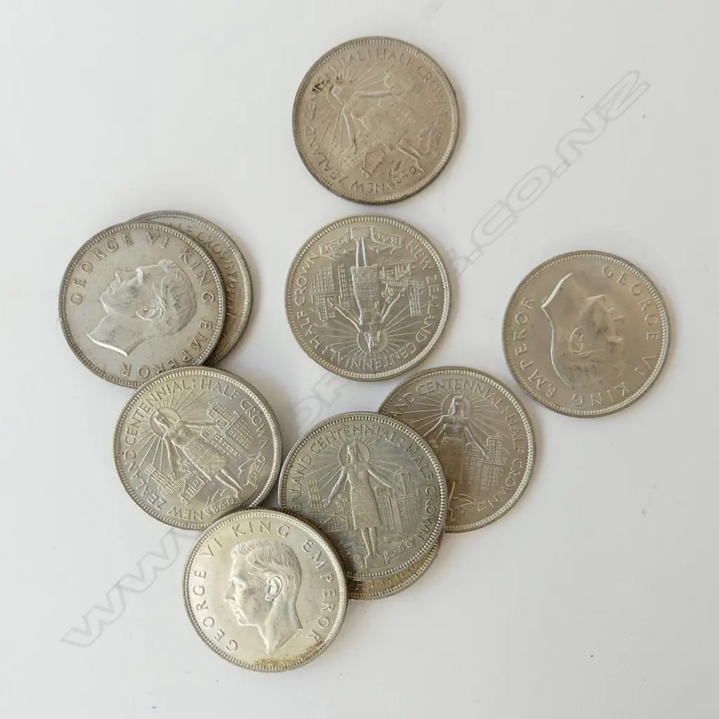 10 NZ HALF CROWNS 1940 Image 1++