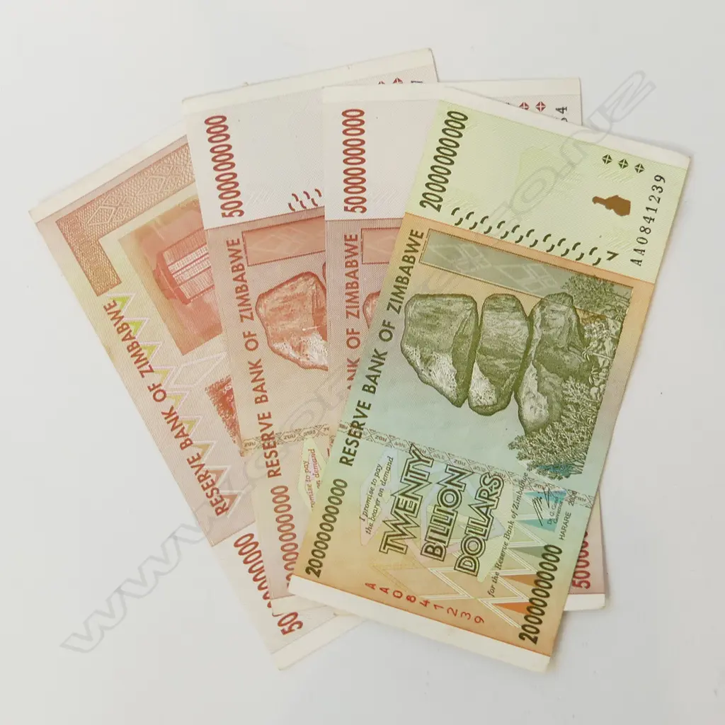 4 ZIMBABWE MINT BANK NOTES, (NOT IN CIRCULATION), 3 x $50 BILLION NOTES & 1 $20 BILLION NOTE Image 1++