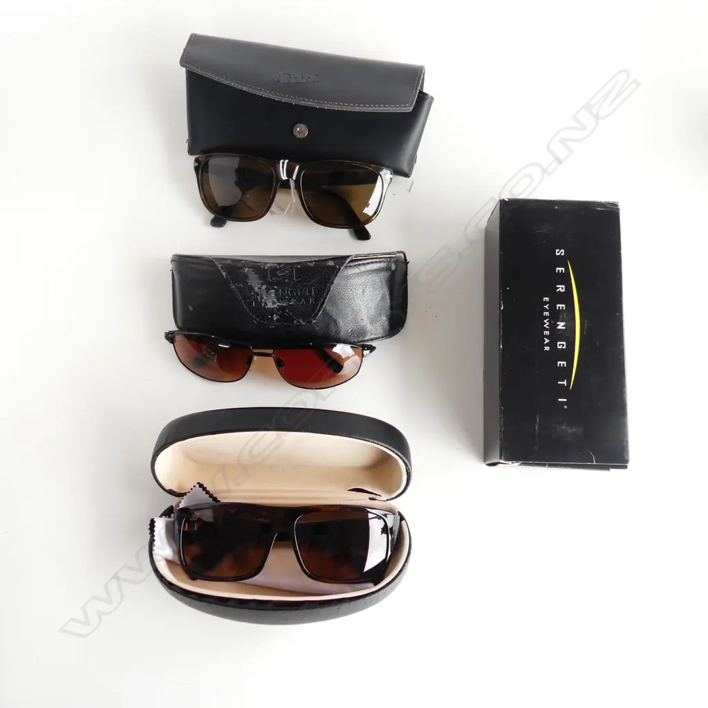 3 PRS SUNGLASSES; 2 SERENGETI + PERSOL - ALL w. WEAR Image 1++