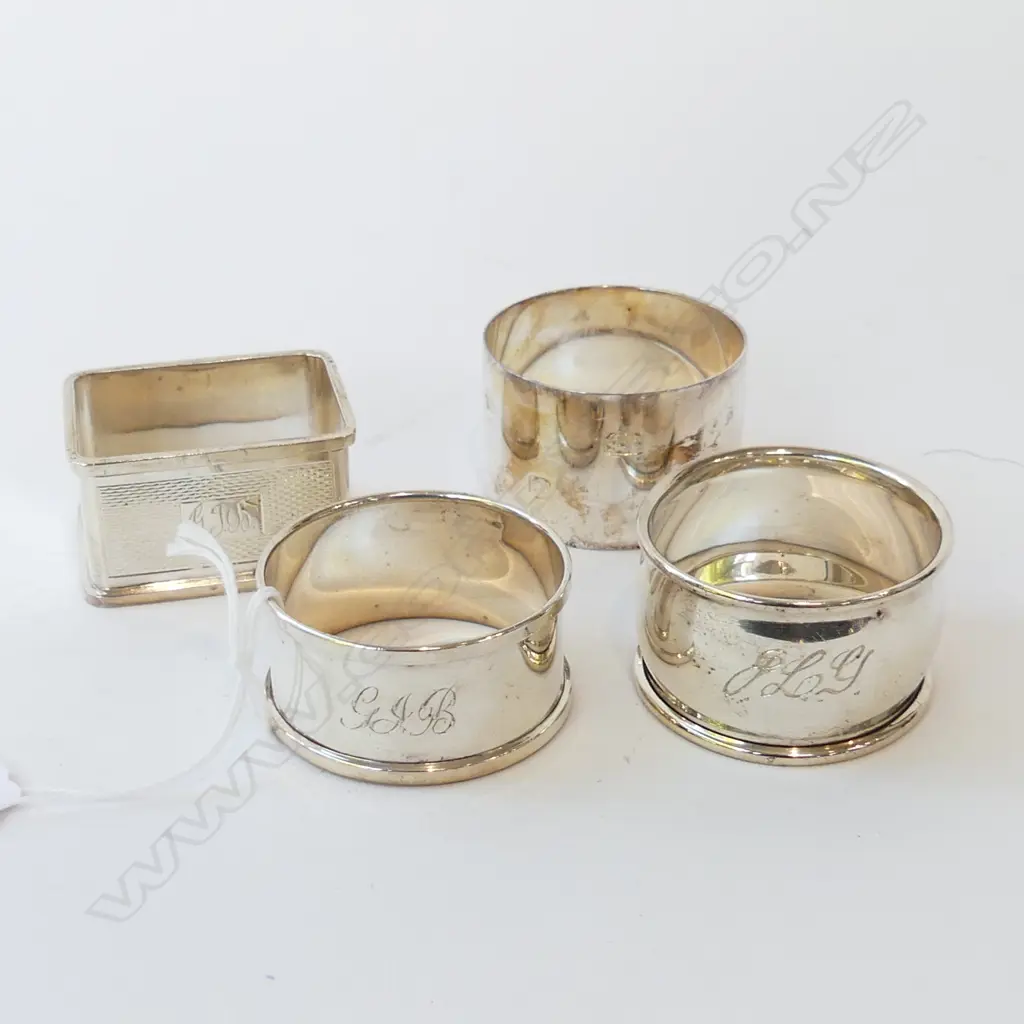 4 ASST. STG SILVER NAPKIN RINGS 87gm Image 1++