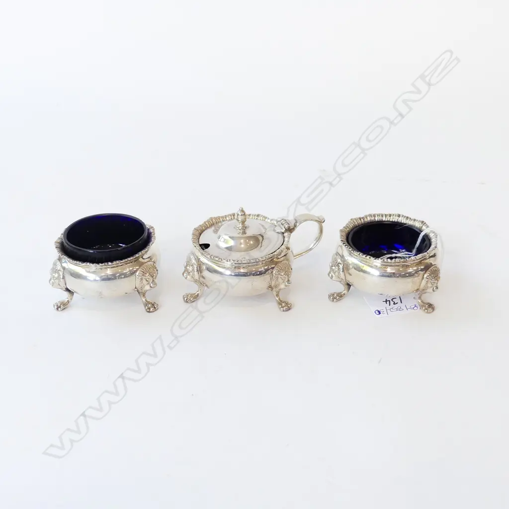 5 PCES STG SILVER; PR SALTS, PR CONDIMENTS, MUSTARD B'HAM 1949/50 493gm Image 1++