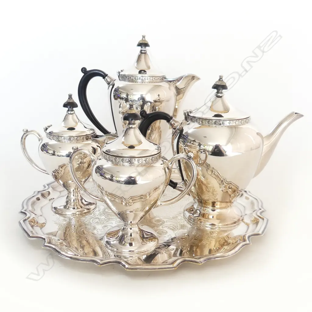 5 PCE S/PLATE TEA & COFFEE SET ON TRAY Image 1++