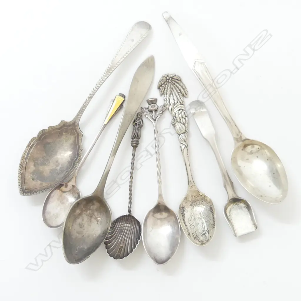 8 ANTIQUE SILVER TEASPOONS ETC includes Russian sugar shovel 88gms Image 1++