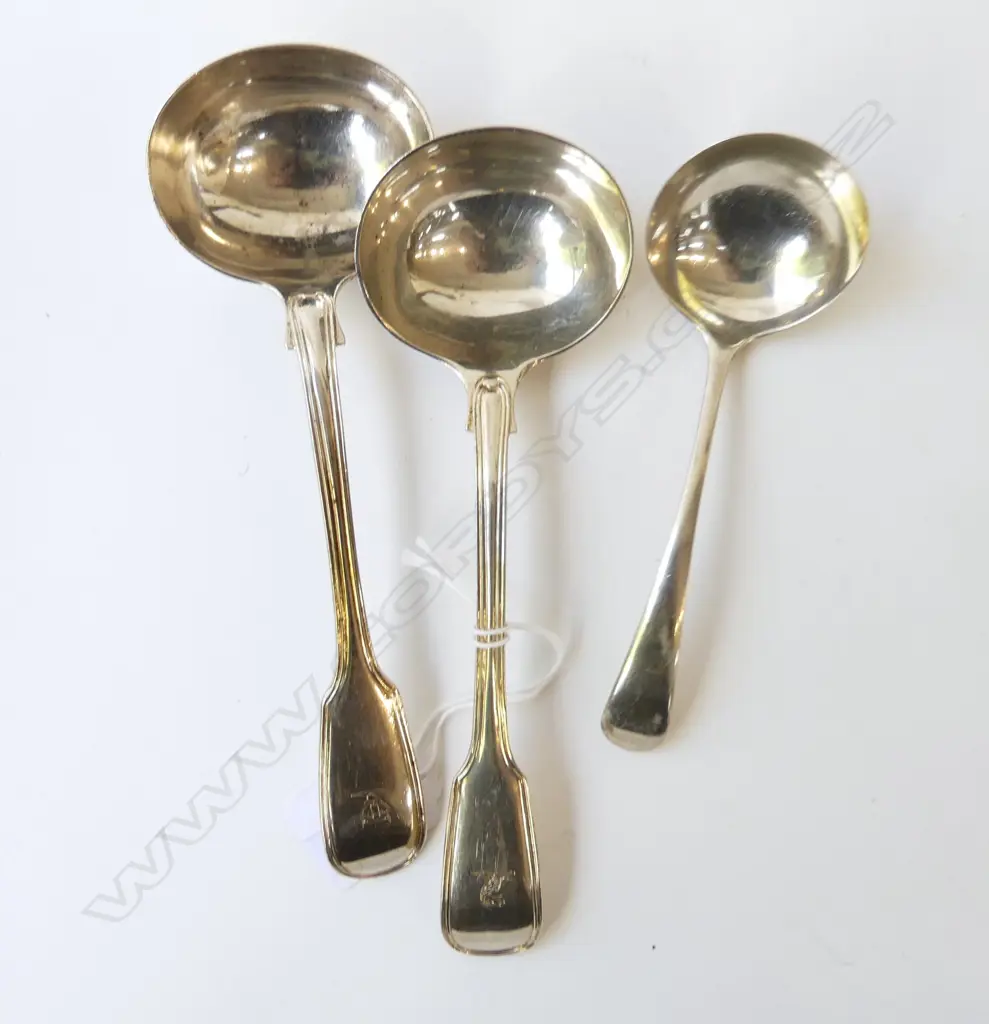 3 HALLMARKED STG SILVER LADLES 214gm Image 1++