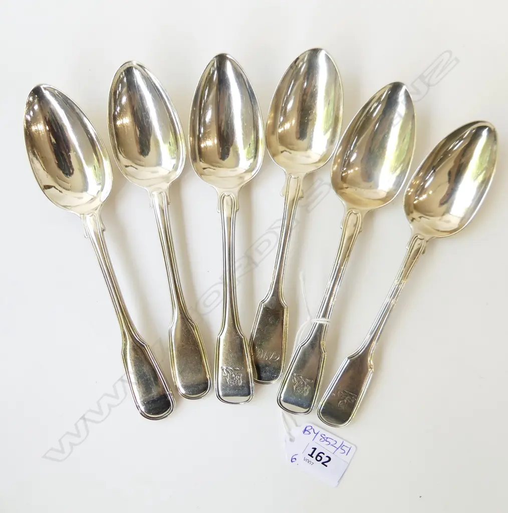 6 HALLMARKED STG SILVER DESSERT SPOONS, 304gm Image 1++