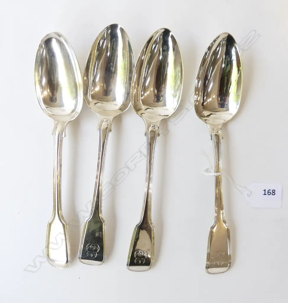 4 STG SILVER TABLE SPOONS, 3 LONDON 1817, 1 1834 340gm Image 1++