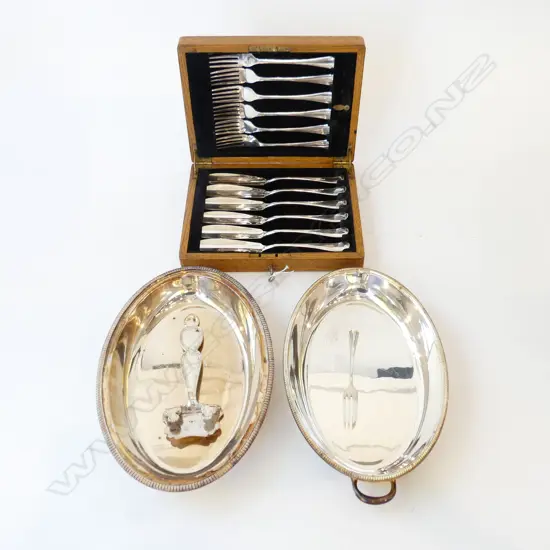 12 PCE EP FISH SET, CASED + VEGE DISH ETC