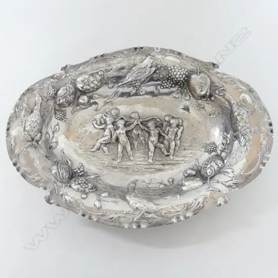 LG OVAL EMBOSSED SILVER PLATE BOWL 280x390mm
