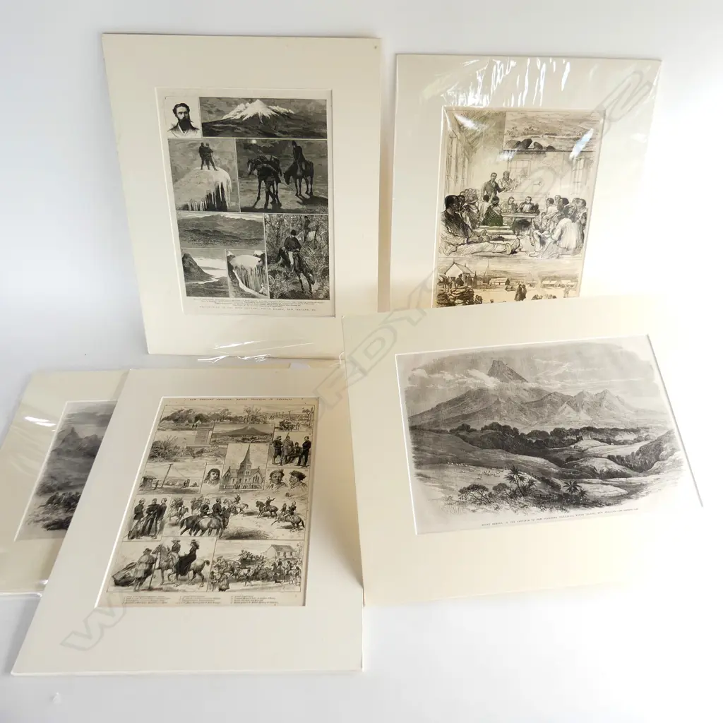 5 ASST. LG EARLY NZ ETCHINGS; MAORI WARS ETC 250x350mm Image 1++