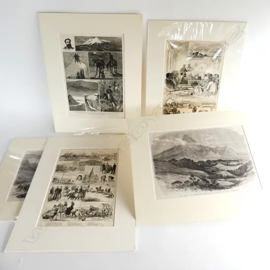 5 ASST. LG EARLY NZ ETCHINGS; MAORI WARS ETC 250x350mm