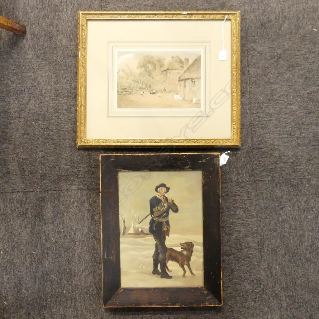 UNSIGNED OIL ON BOARD AFTER T. BARKER (1769-1847) 'THE WOODMAN & HIS DOG' 390x280mm, S.WAGSTAFF FARMYARD WC 200x300mm Image 1++