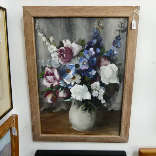 NGAIRE COX, FLORAL STILL LIFE, OIL ON BOARD 545x385mm