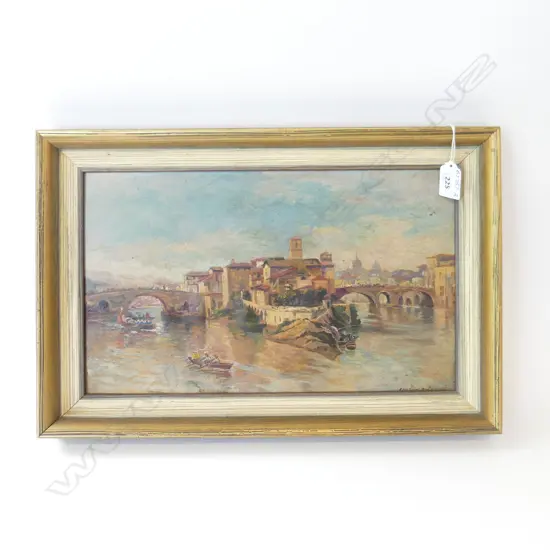 VINTAGE OIL PAINTING OF VENICE by MADDEN, 200 x 370mm