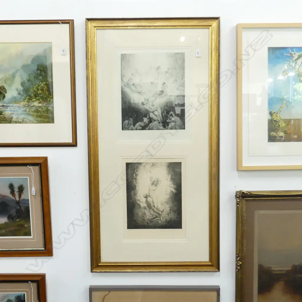 Norman Lindsay 2 etchings Love on Earth 420 x 330 mm  & Virtue 390x 300mm Image 1++