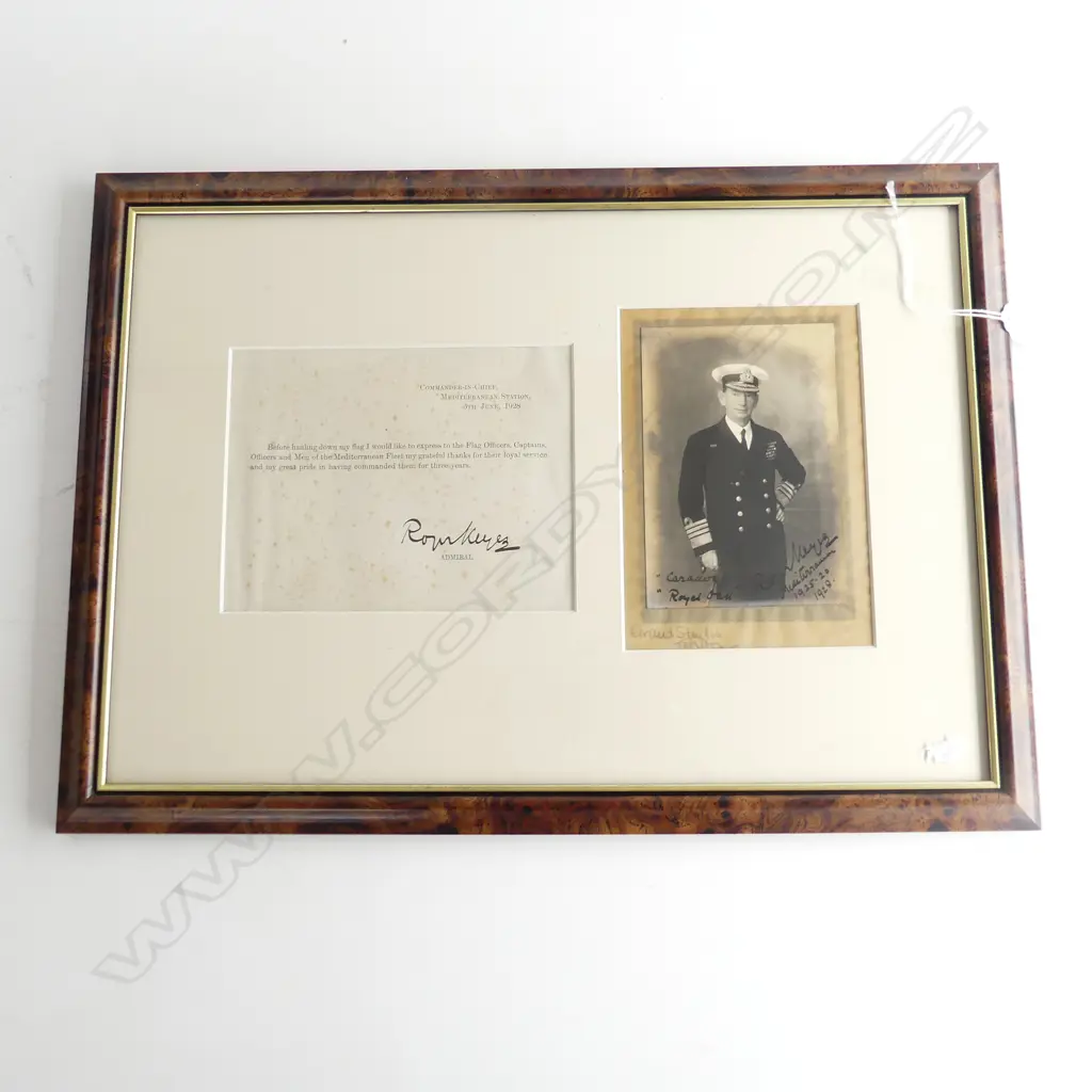 Autograph & Letter - Roger Keyes Admiral of the Mediterranean Fleet 1925-1928 mounted and framed together Image 1++
