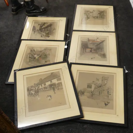 6 CECIL ALDIN (BRITISH 1870-1935) SIGNED PRINTS - OLD ENGLISH INNS SERIES 450x370mm