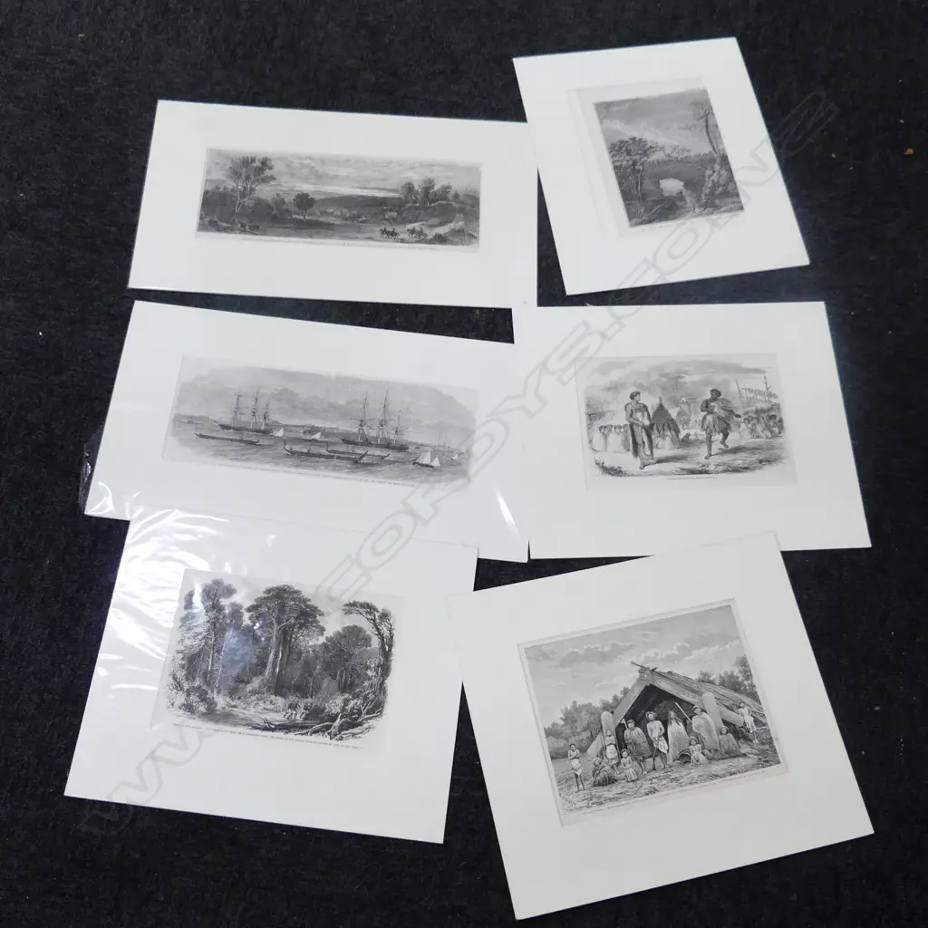 6 ASST. EARLY NZ ETCHINGS; MAORI ETC130x355mm Image 1++