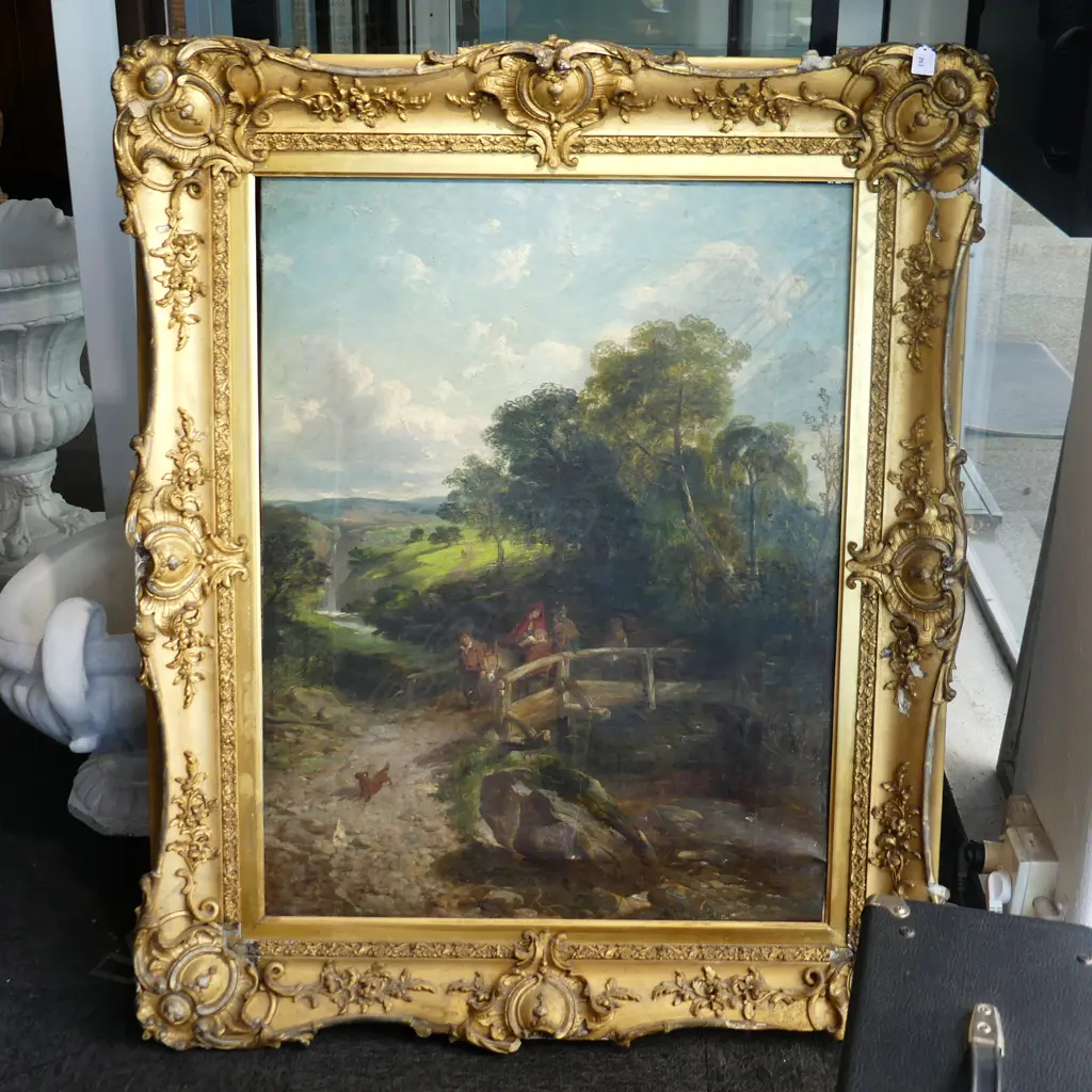 Artist Unknown - Farm workers with donkey  890 x 690 mm, in fine period gilt frame Image 1++