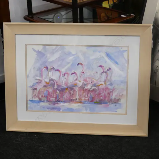 LG SIGNED FLAMINGOS WC '91 380x570mm