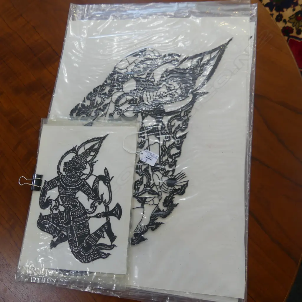 6 THAI LEATHER STYLISED CUT-OUTS: 2 larger 450 x 340mm + 4 smaller 240 x 165mm Image 1++