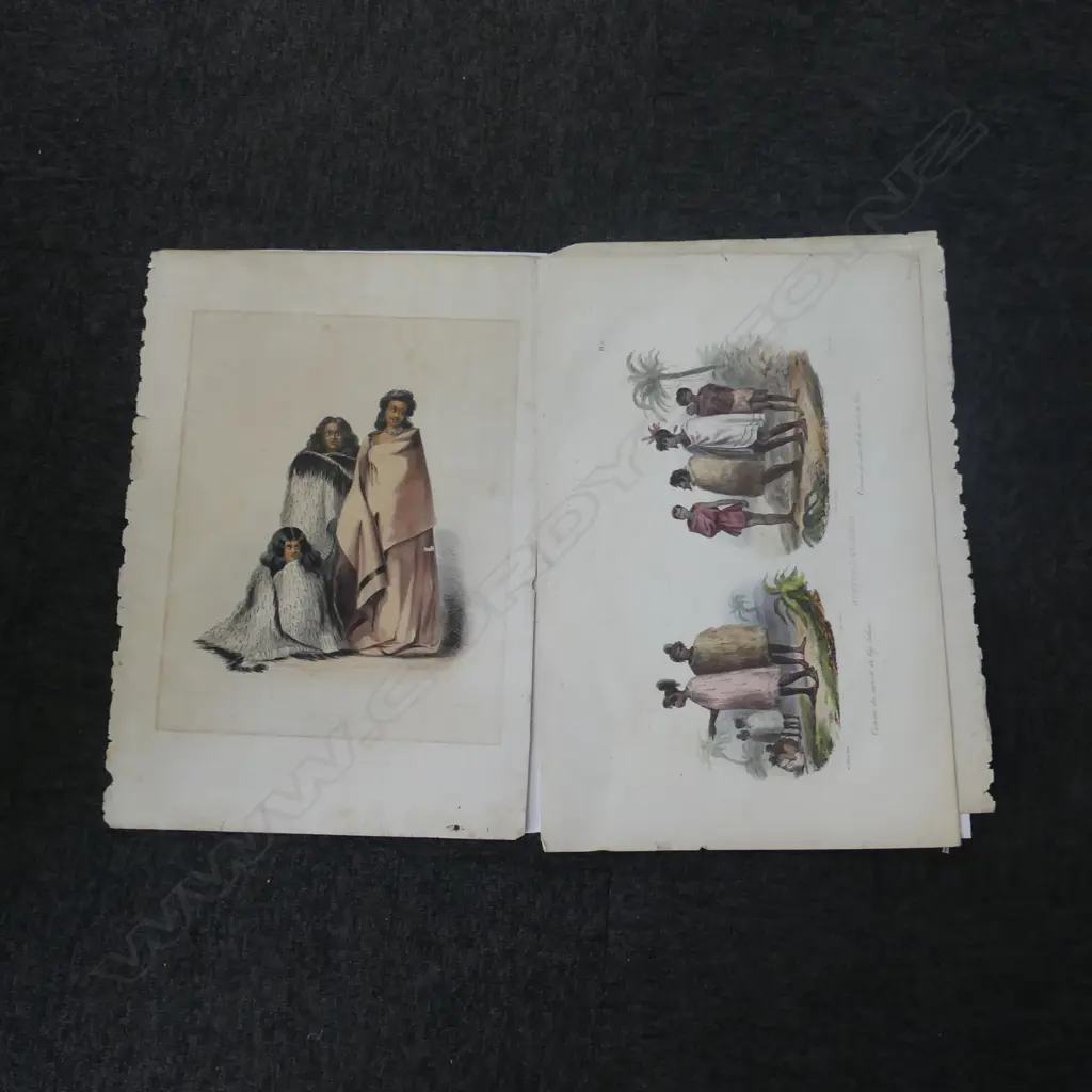 3 EARLY NZ CHROMOLITHOGRAPHS; MAORI GROUPS 365x290mm Image 1++