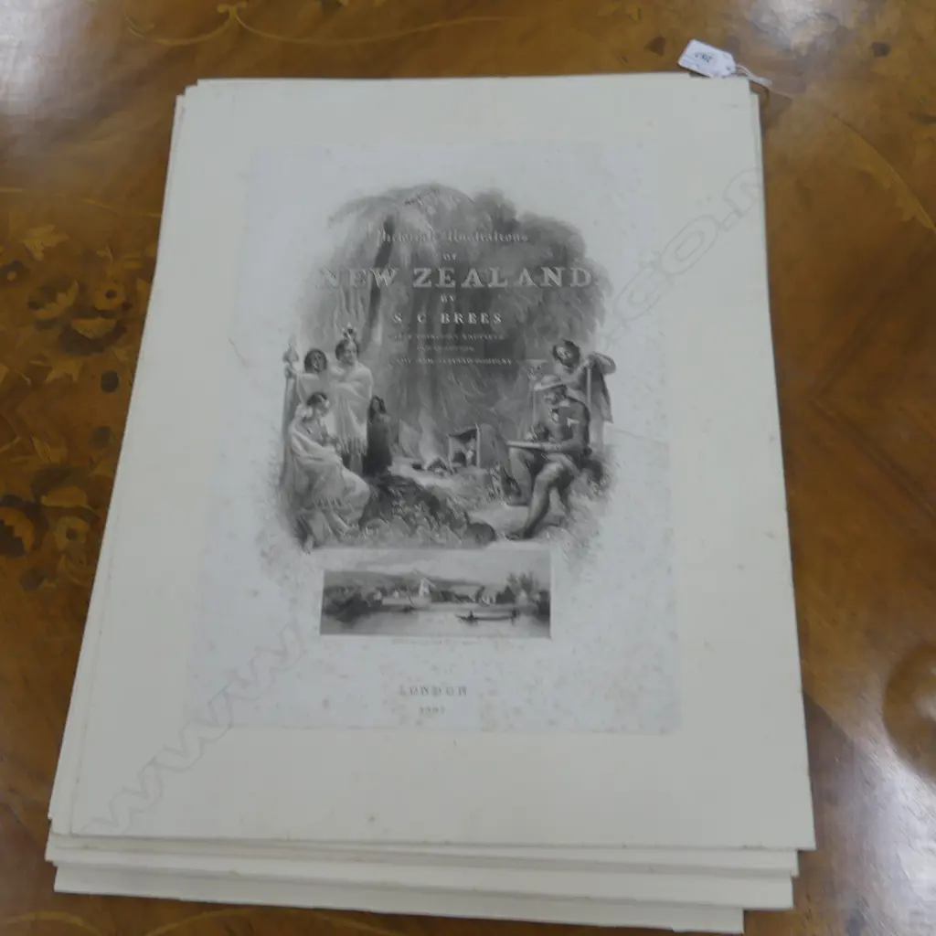 12 BOARDS FROM PICTORIAL ILLUSTRATIONS OF NZ BY S. C. BREES, LONDON 1847 Image 1++
