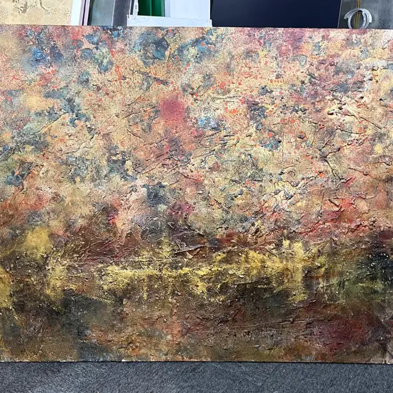 PETER SCHONAUER OIL & MIXED MEDIA CONTEMPORARY PAINTING 'SATANA' 120 x 150mm