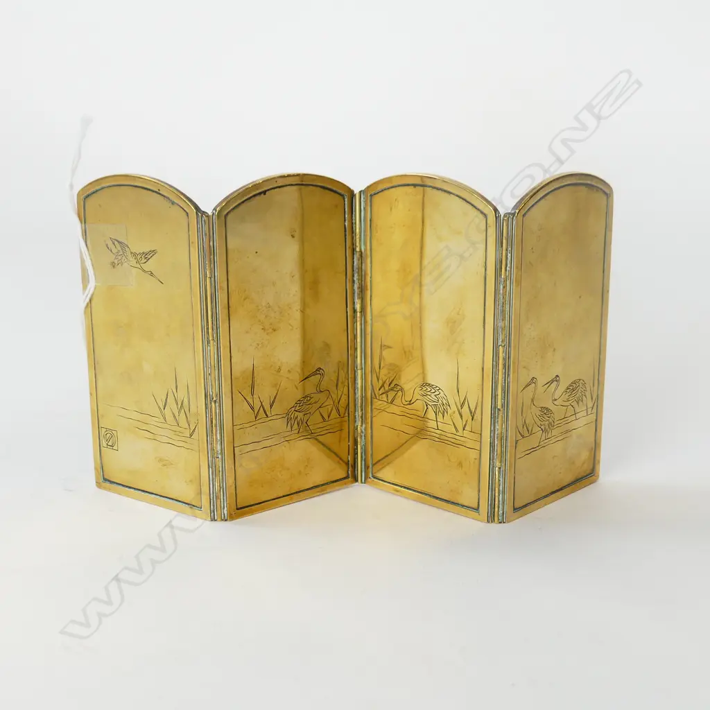 JAPANESE MEIJI PERIOD SHAKUDO GILT 4 PANEL SCREEN - NAGOYA MARK H.100mm W.195mm Image 1++