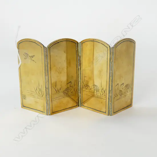 JAPANESE MEIJI PERIOD SHAKUDO GILT 4 PANEL SCREEN - NAGOYA MARK H.100mm W.195mm