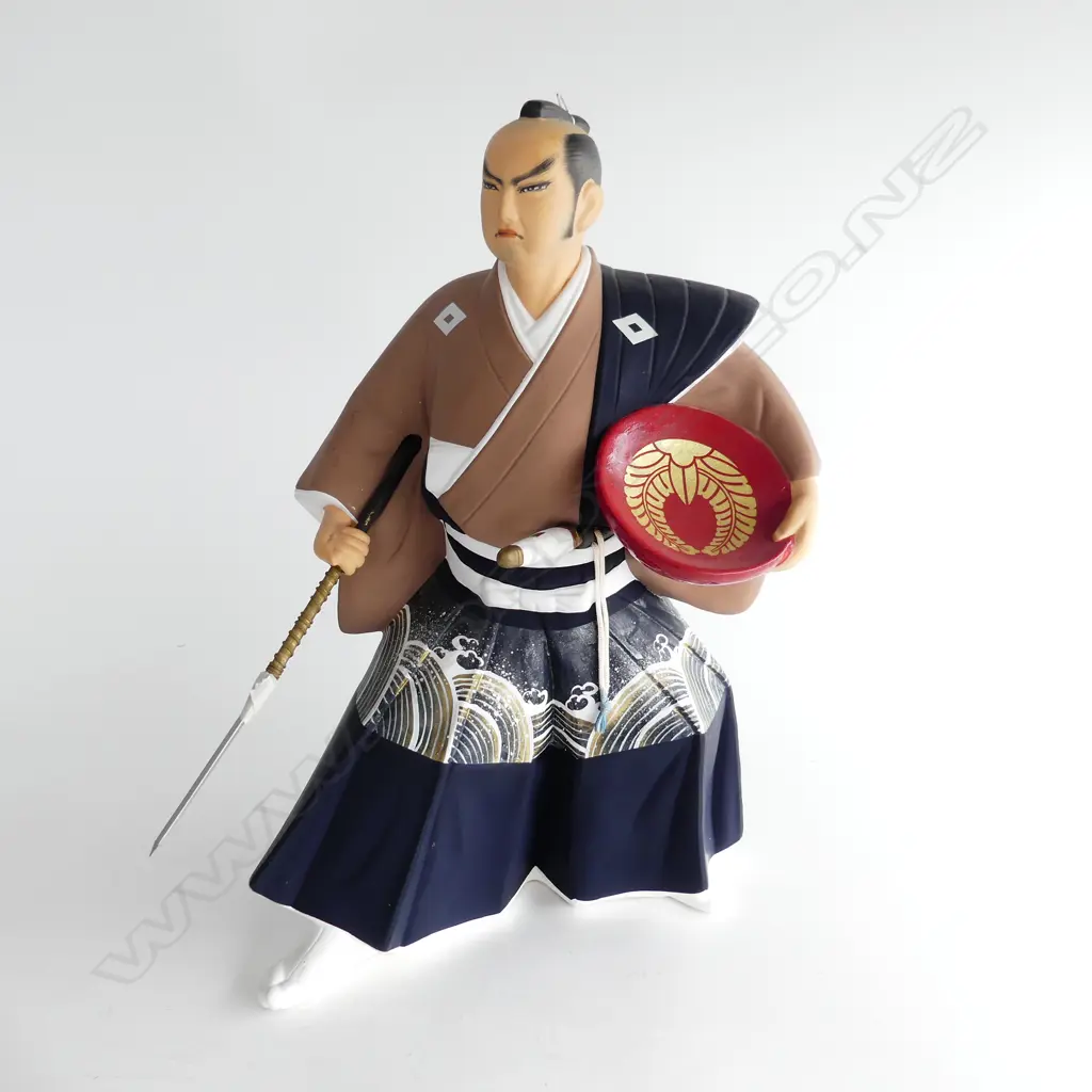 (P 25) SAMURI HAKATA SAKAZUKI, Japanese painted ceramic doll . H 380mm. Mark on base Image 1++