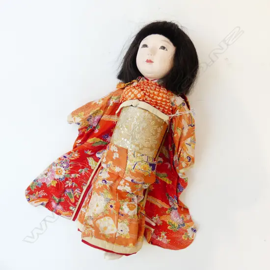VINTAGE JAPANESE DOLL IN ORANGE KIMONO H.400mm