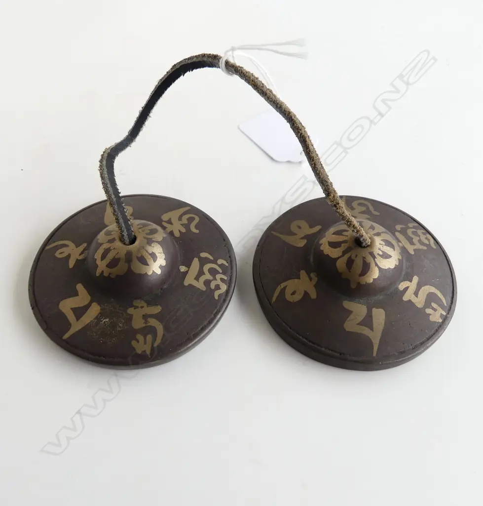 PR HEAVY METAL TIBETAN TINGSHAS with auspicious symbols. Used as musical instrument or ornament  Image 1++