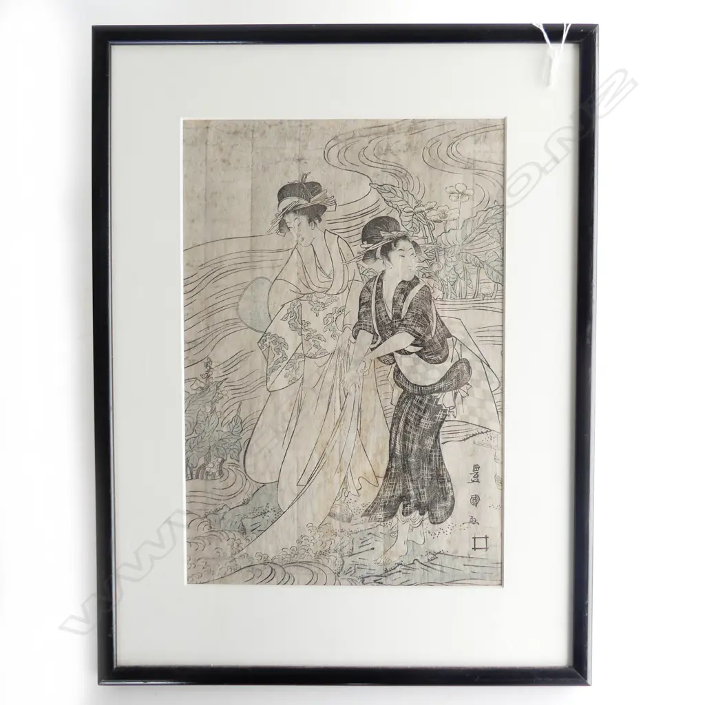TOYOKUNI 19thC JAPANESE PRINT, 2 WOMAN WASHING 355x240mm Image 1++