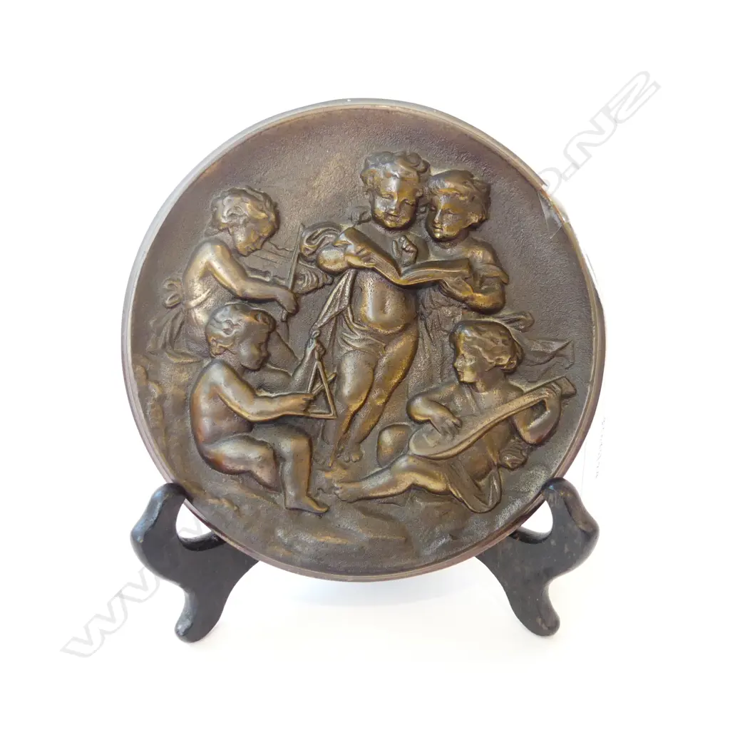BRONZE PLAQUE CHILD MUSICIANS160MM Image 1++
