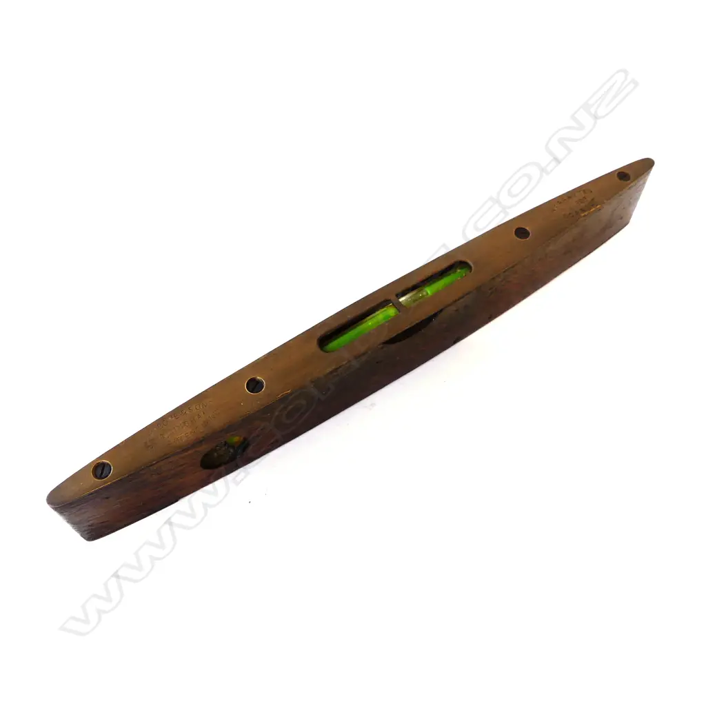 ANTIQUE RABONE & SONS BRASS MAHOGANY LEVEL BOAT SHAPE BIRMINGHAM L.25CM Image 1++