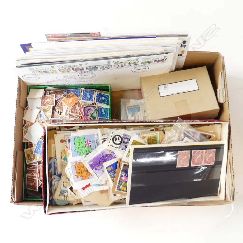 BOX ASST. LOOSE WORLD STAMPS & FIRST DAY COVERS Image 1++