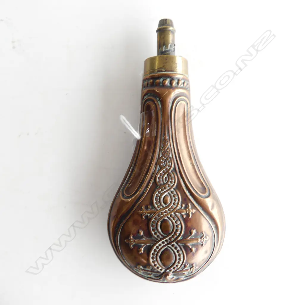 ANTIQUE COPPER POWDER FLASK H.195mm Image 1++