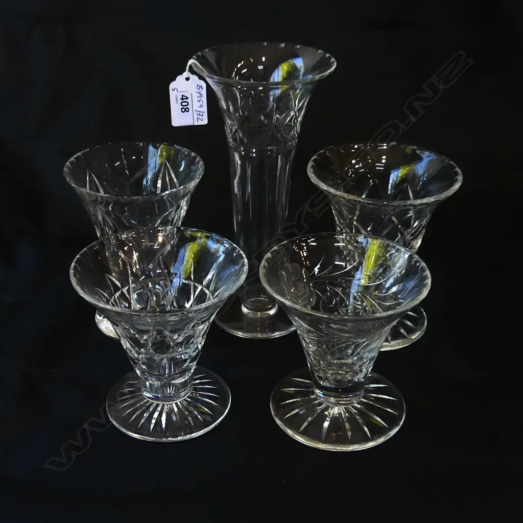 FIVE ENGLISH CUT CRYSTAL VASES –  ROYAL BRIERLEY, WEBB CORBETT & RICHARDSON H.10-20CM Image 1++