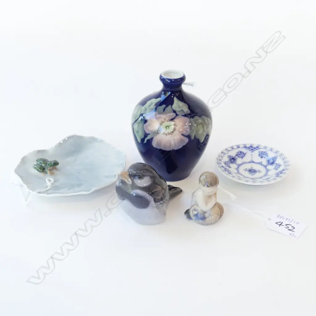 5 SMALL PCS COPENHAGEN CHINA VASE H100MM 2 DISHES SPARROW & MERMAID Image 1++