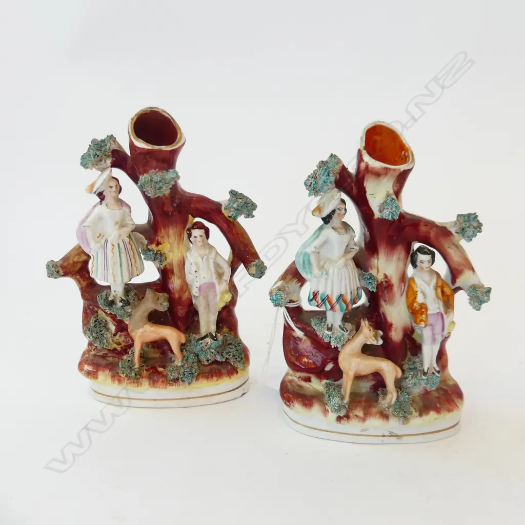 4 METAL CANDLESTICKS (PR + 2) H.265mm + PR STAFFORDSHIRE SPILL VASES H.175mm REPAIRS Image 1++