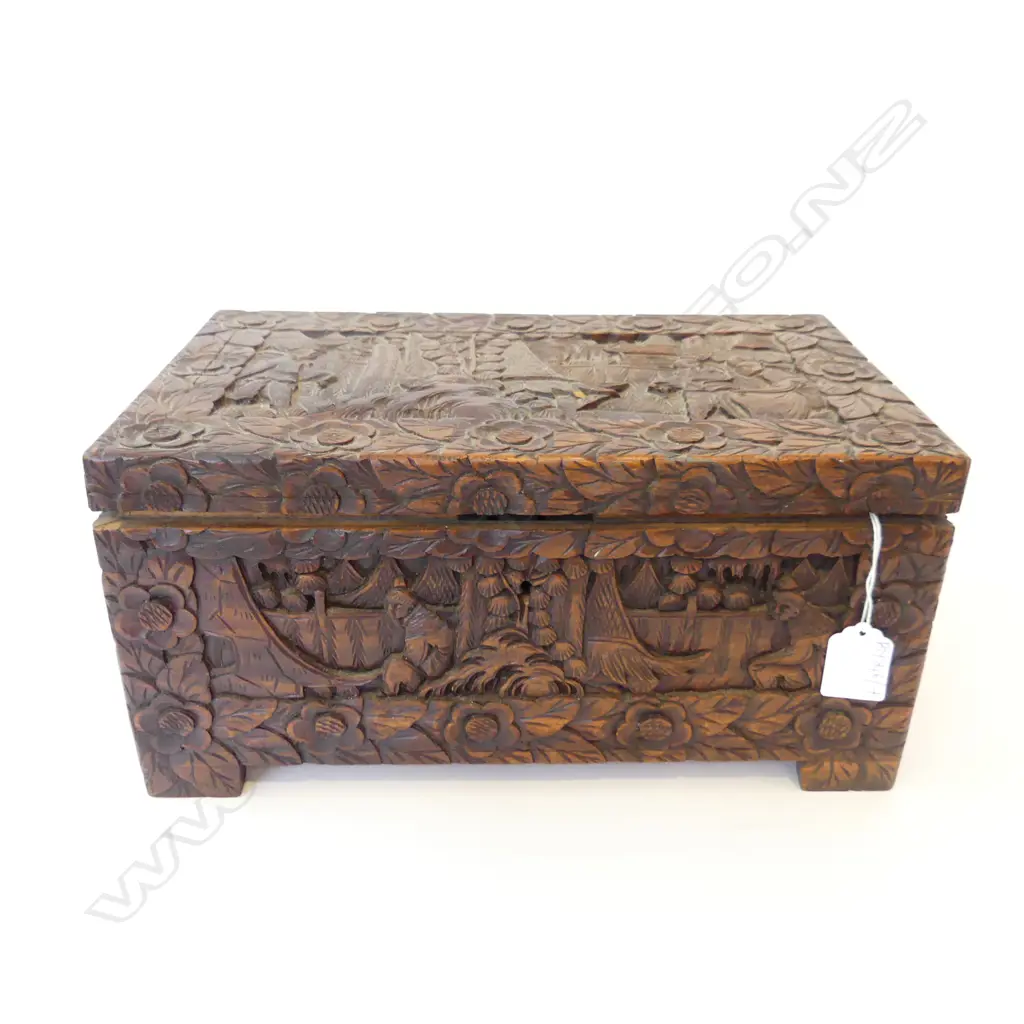 CHINESE CARVED CAMPHOR BOX W.325mm Image 1++
