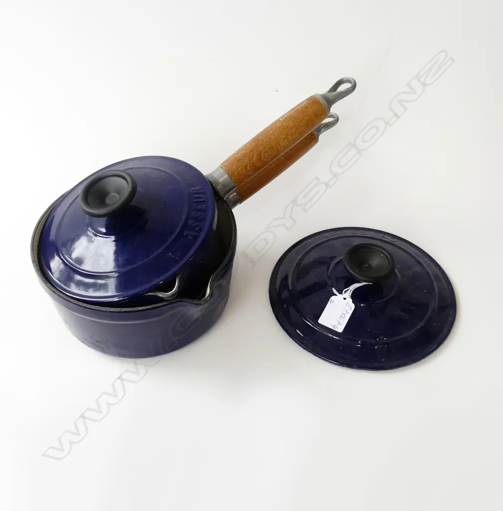 2 X CHASSEUR FRENCH BLUE ENAMELLED LIDDED POTS Dia.180 & 160mm Image 1++