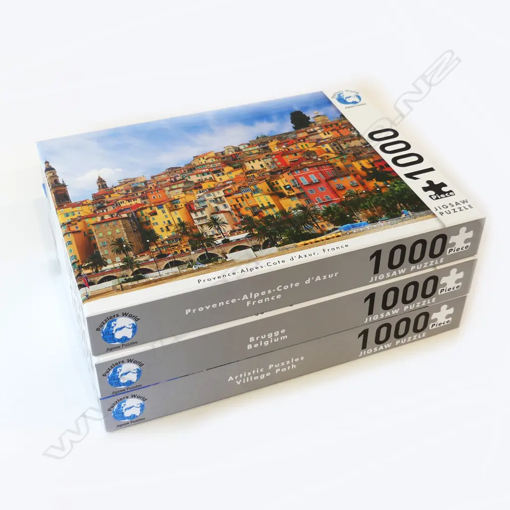 THREE 1000PC NEAR NEW JIGSAW PUZZLES – FRANCE, BELGIUM, VILLAGE PATH Image 1++
