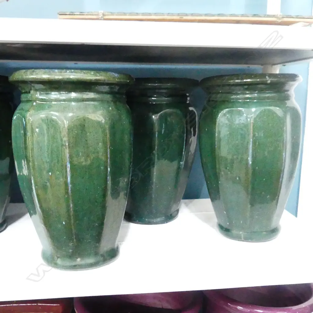 5 GREEN GLAZED PLANT POTS H.320mm, 200mm dia Image 1++