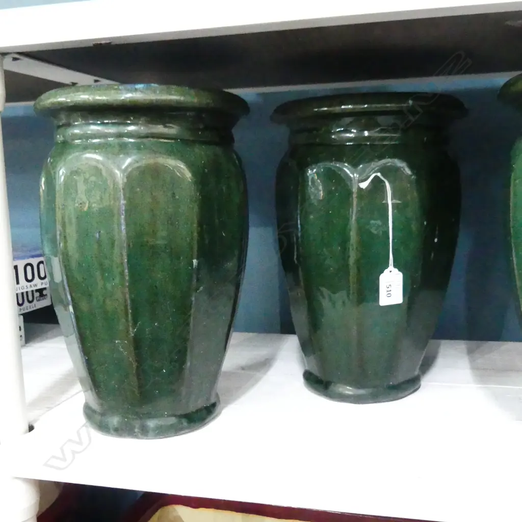 5 GREEN GLAZED PLANT POTS H.320mm, 200mm dia Image 1++