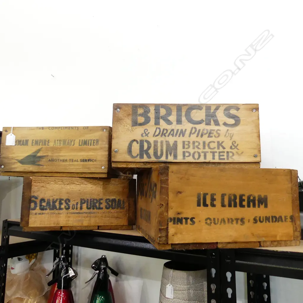 4 WOODEN ADVERTISING BOXES Image 1++