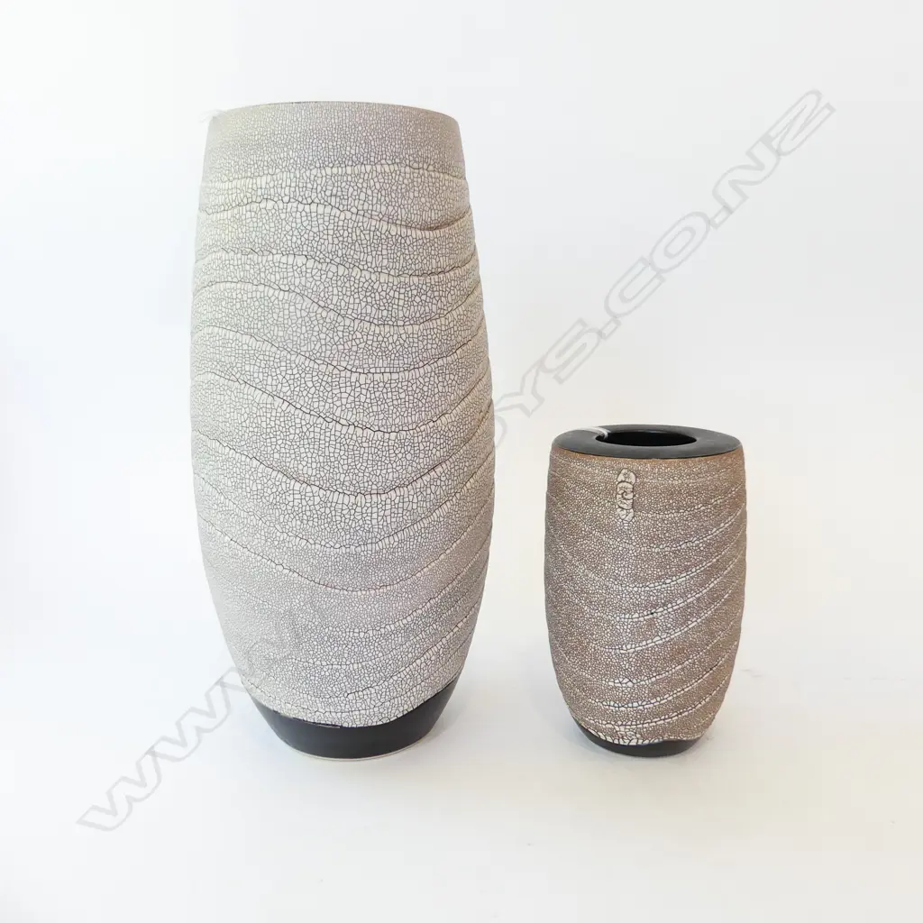 2 X PETER SHEARER 'TIDAL VASES' crackle glaze H's.355 & 185mm Image 1++