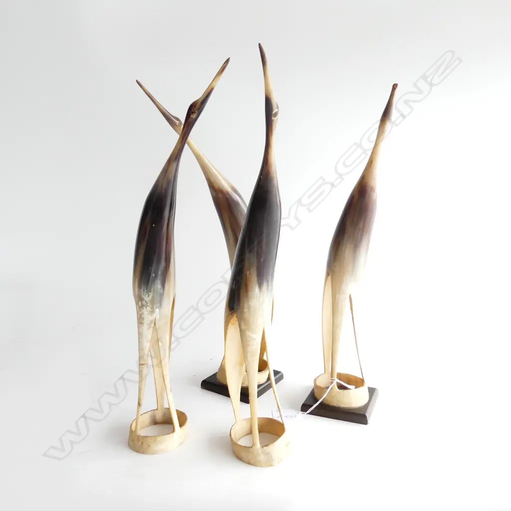 FOUR CARVED HORNS AS STANDING CRANES ALL APPROX H.400mm Image 1++