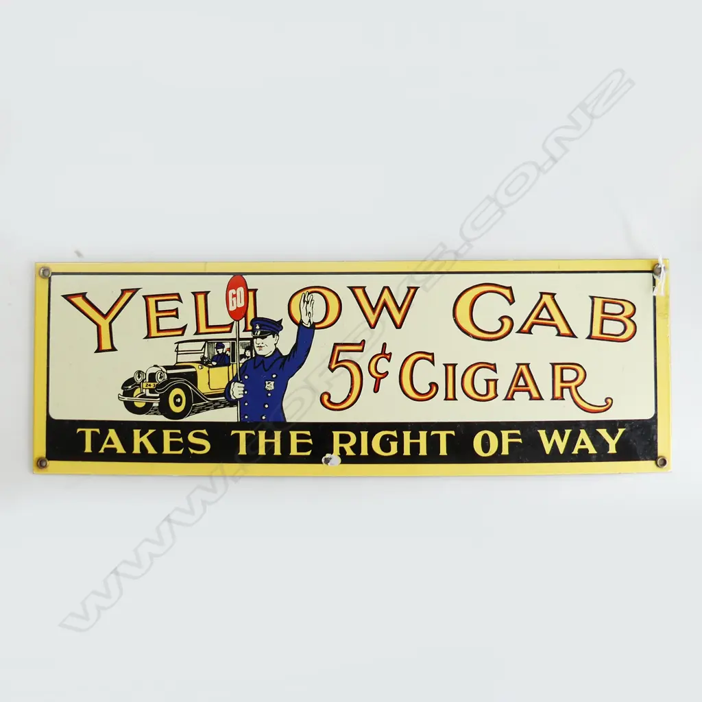 VINTAGE YELLOW CAB CIGARS PORCELAIN SIGN, 150 X 450mm Image 1++